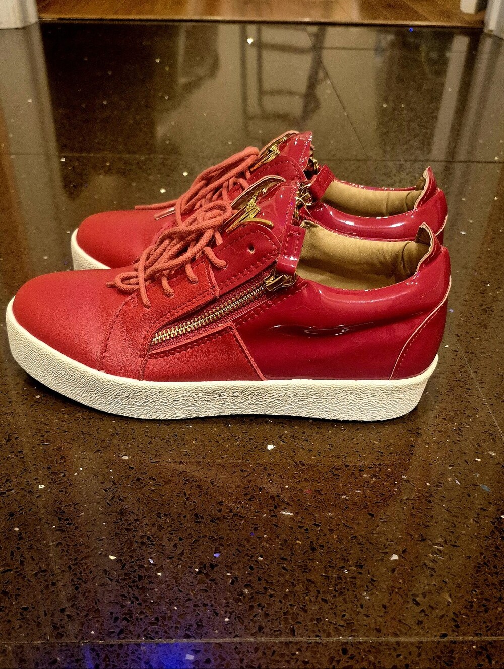Giuseppe Zanotti Red Zip & Lace Sneakers with Gold Accent
